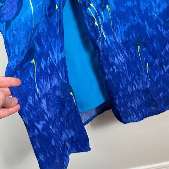 Vintage Chatcarel Bohemian Print Blue Yellow Maxi Shift Dress Size 6 Canada Made - Picture 7 of 11